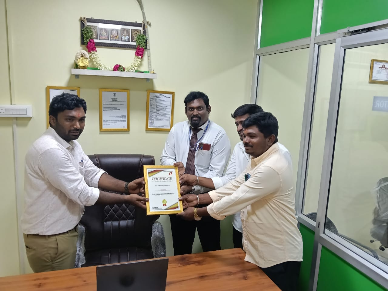 Certificate handover at Attur branch