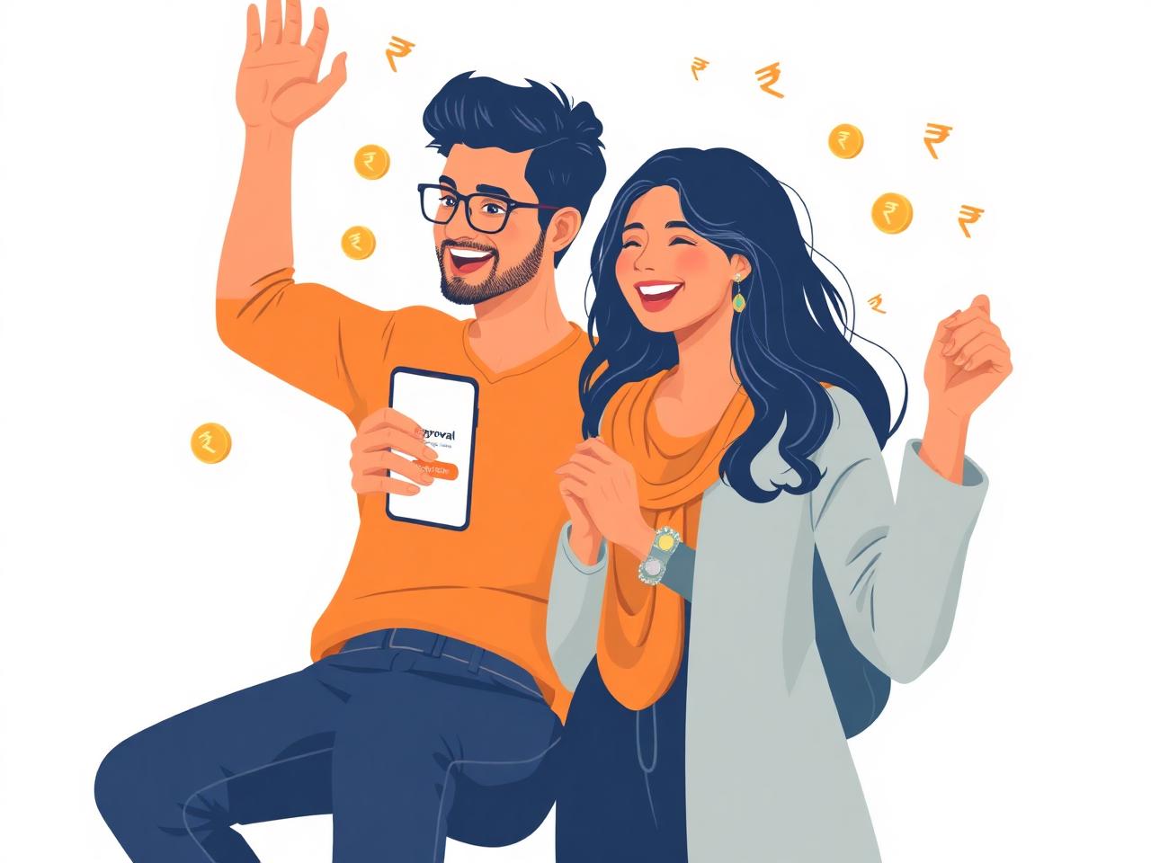 Indian couple celebrating personal loan approval from YoursPay