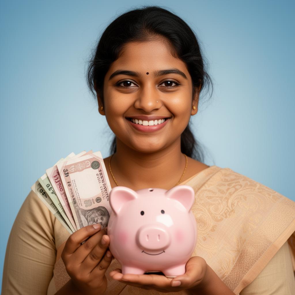 Young Indian woman saving monthly through recurring deposit